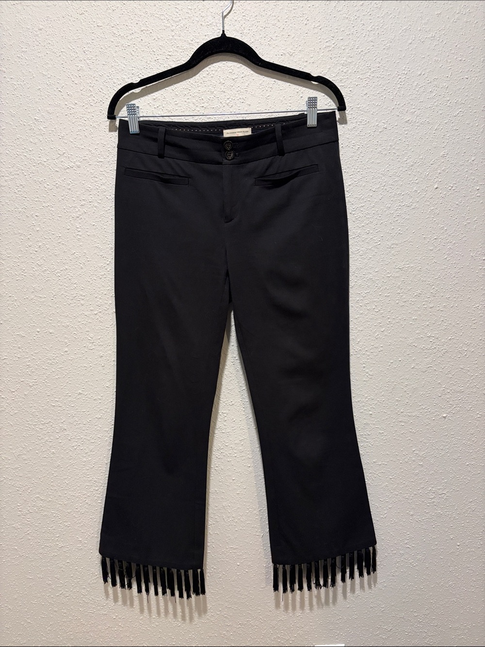 Anthropologie Black Crop Flare Pants with Subtle Pink Stitching